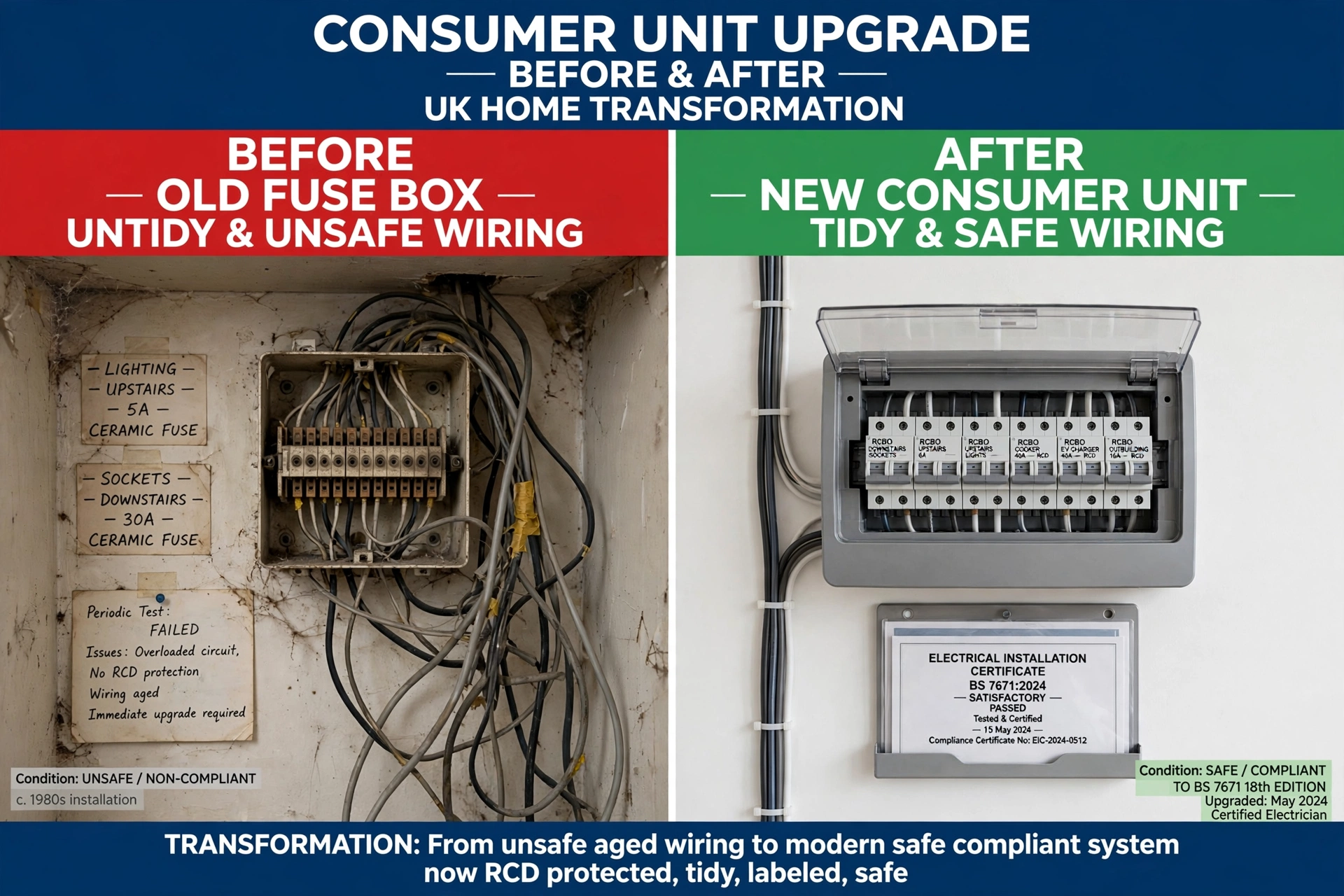Consumer unit upgrade before after transformation Stoke