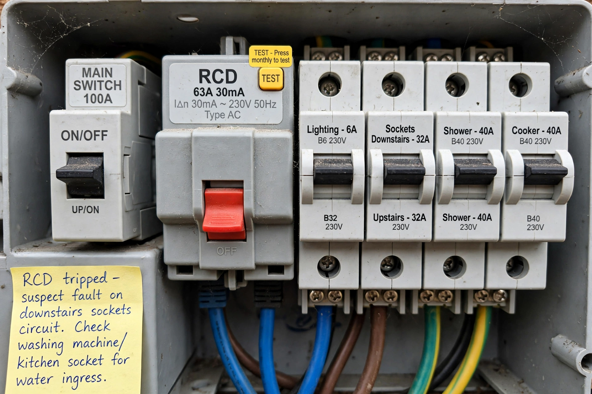 Tripped RCD consumer unit fault emergency Stoke