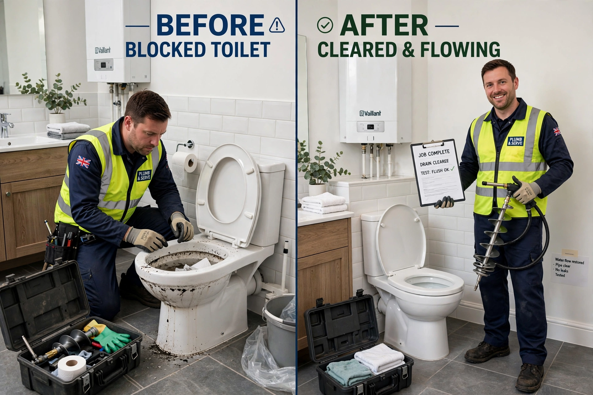 Blocked toilet cleared Stoke before after